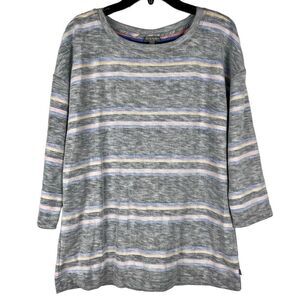 T by Talbots Women’s Stripes 3/4 Sleeve Button up Back Top Medium